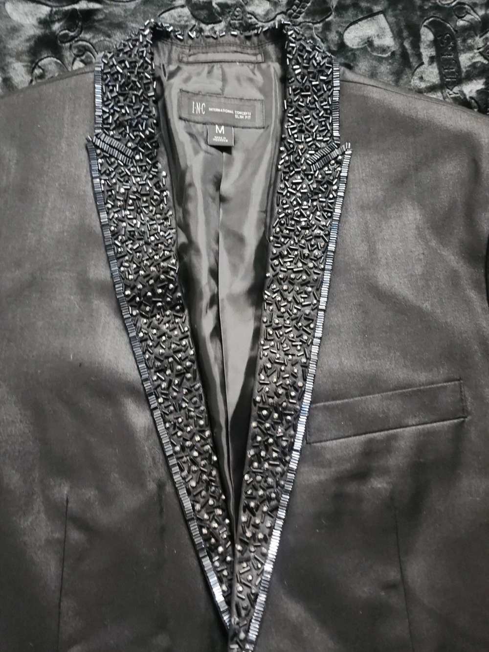Medium INC International Concepts Black Beaded Shawl Lapel Blazer